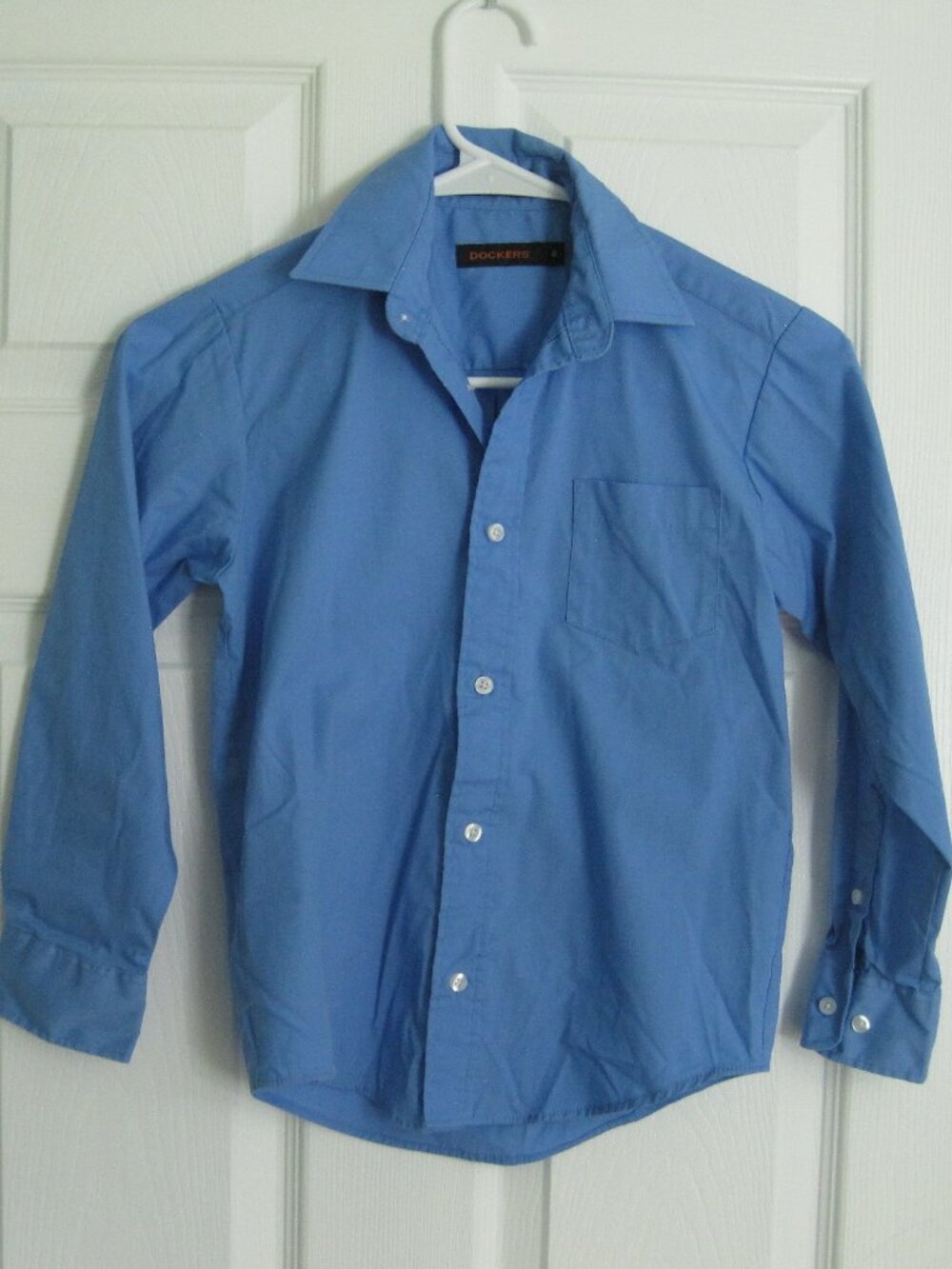 Dockers Boys Blue Button Down Dress Shirt Sz 8 Long Sleeve Cotton Blend Classic